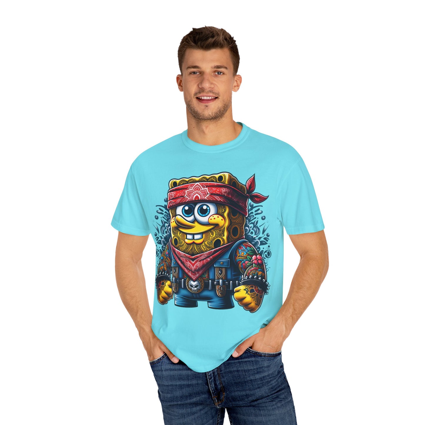 Playful Pirate SpongeBob T-Shirt, Unisex Graphic Tee, Funny Beachwear, Kids Gift, Cartoon Apparel, Summer Wear, Gift for Fans, 420, Cannabis