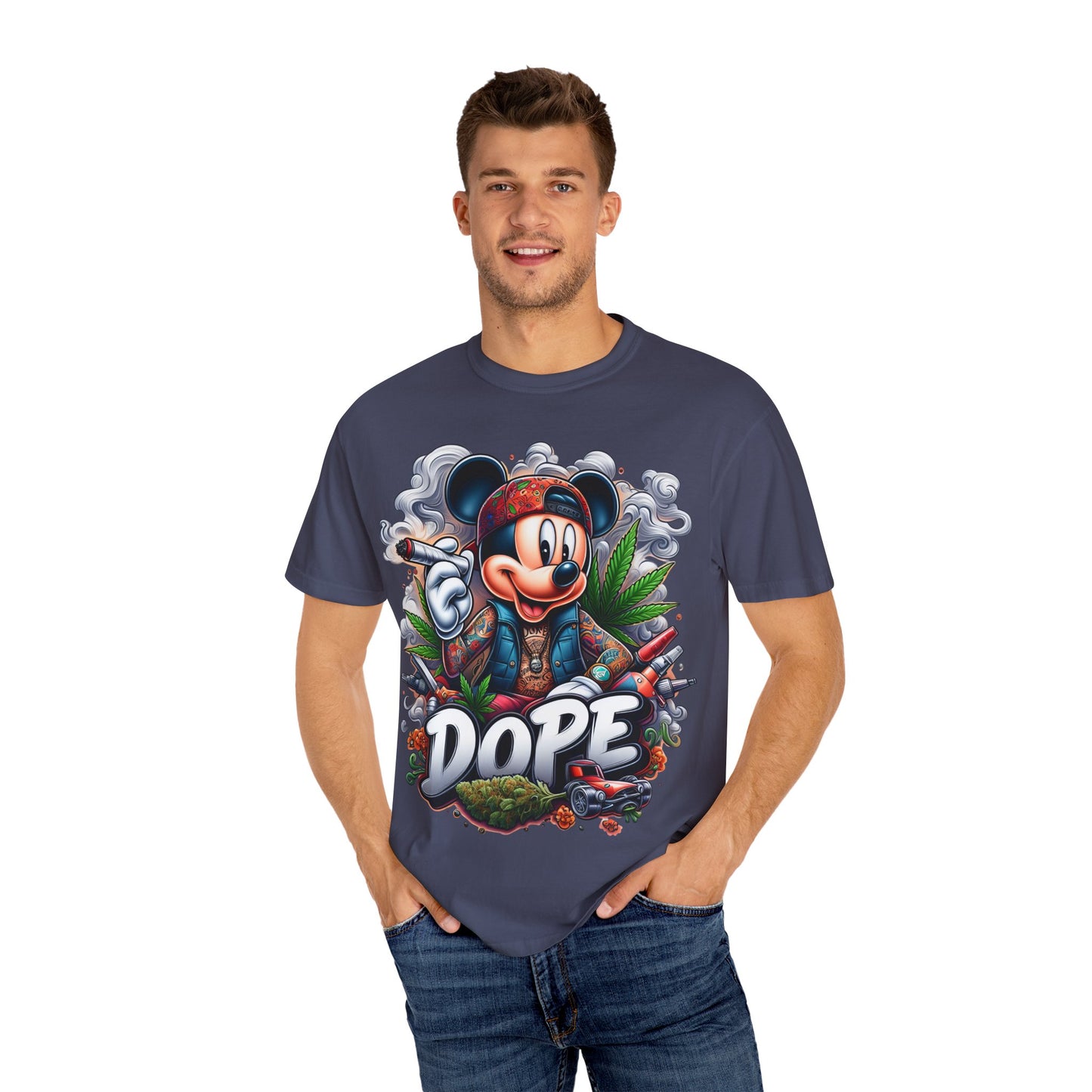 Dope Mickey Mouse Unisex Garment-Dyed T-shirt, Streetwear Tee, Gift for Disney Lovers, Funky Graphic Tee, Casual Wear, 420, Cannabis