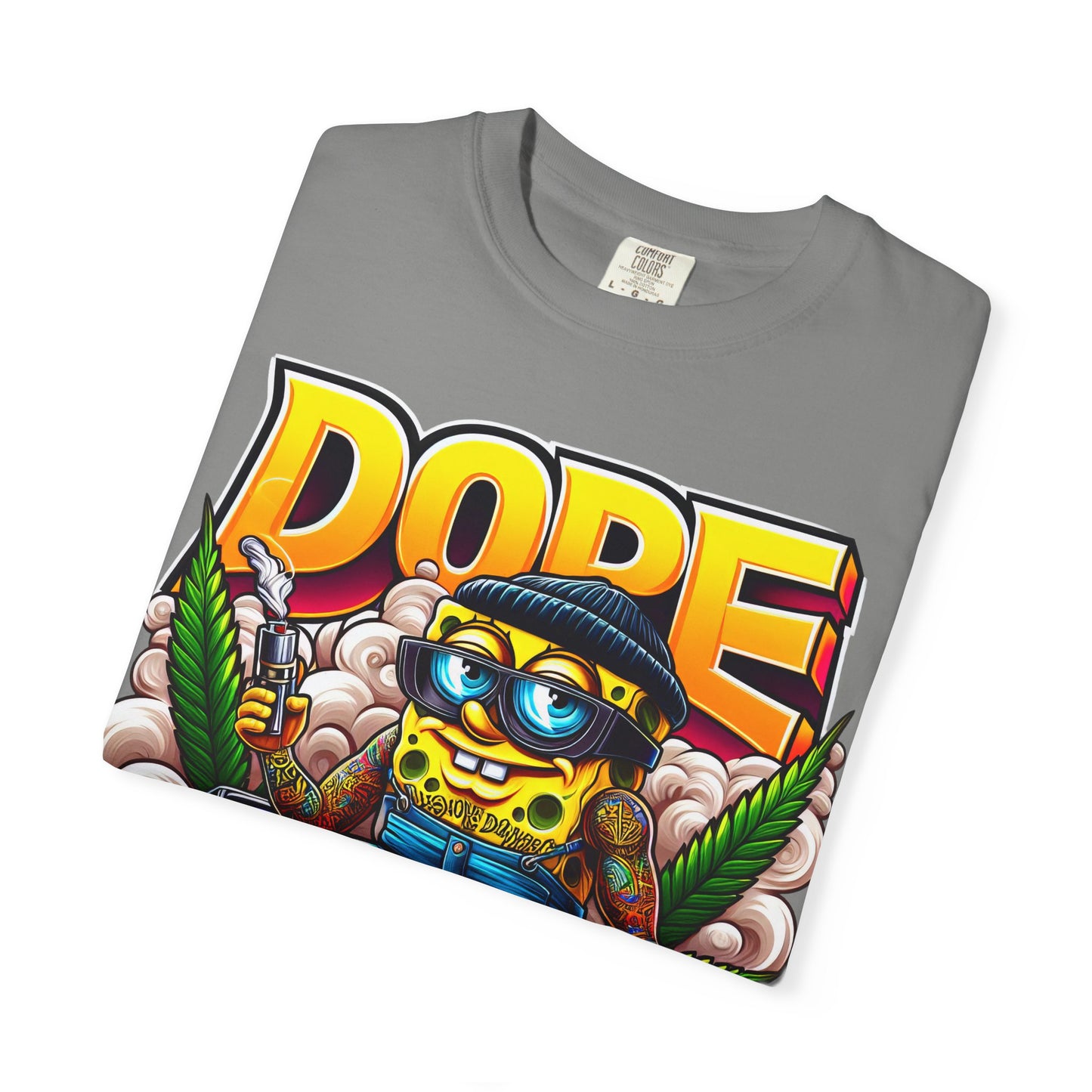 Dope Spongebob Unisex Garment-Dyed T-Shirt, Streetwear Tee, Artist T-Shirt, Casual Fashion, Gift for Anime Fans, Summer Vibes, Cannabis, 420