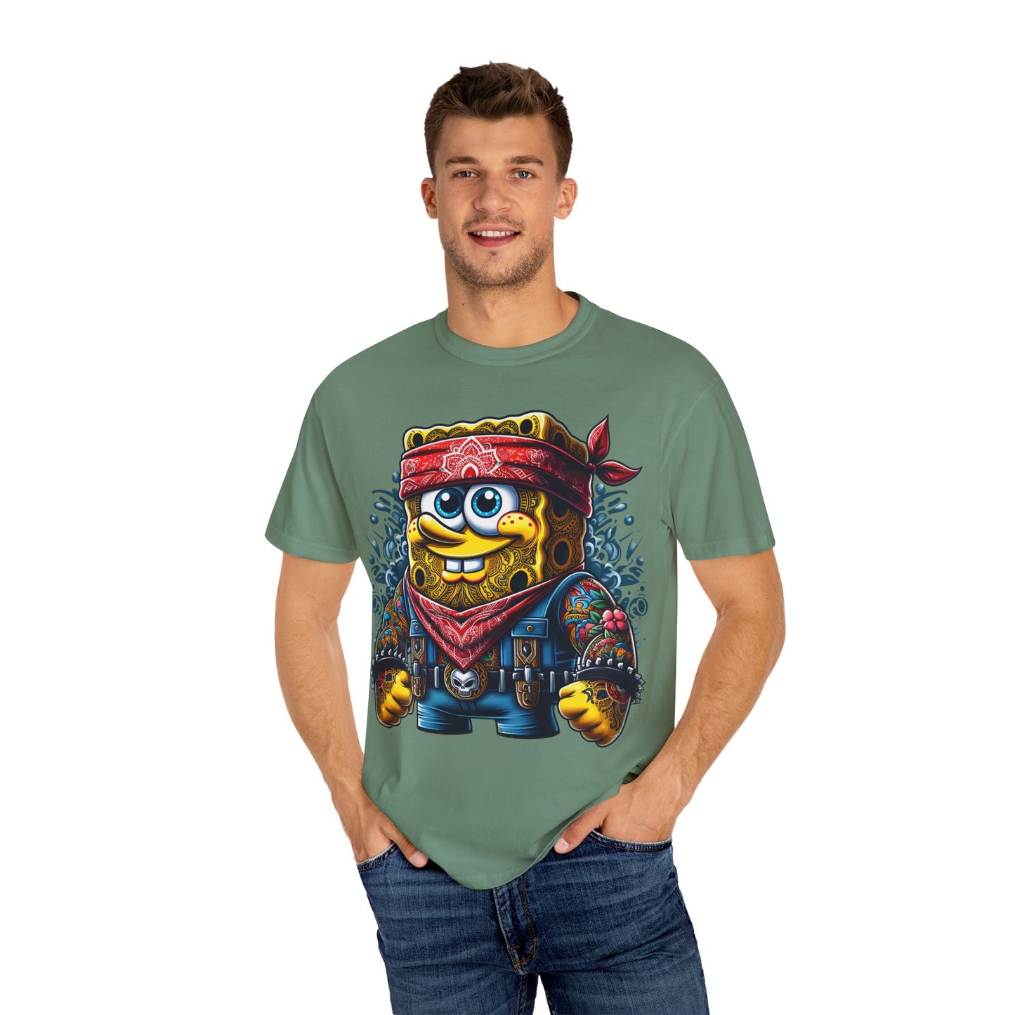 Playful Pirate SpongeBob T-Shirt, Unisex Graphic Tee, Funny Beachwear, Kids Gift, Cartoon Apparel, Summer Wear, Gift for Fans, 420, Cannabis