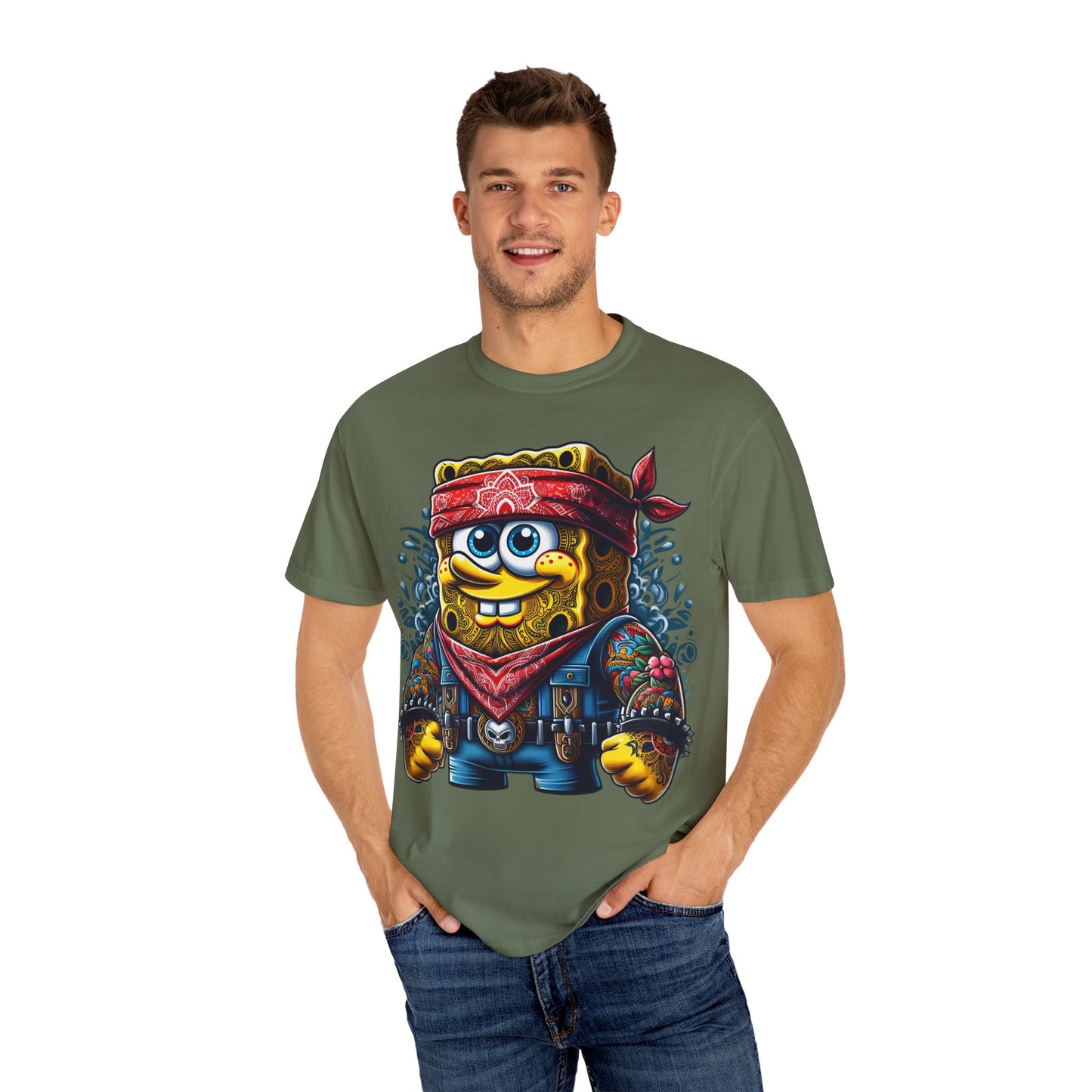 Playful Pirate SpongeBob T-Shirt, Unisex Graphic Tee, Funny Beachwear, Kids Gift, Cartoon Apparel, Summer Wear, Gift for Fans, 420, Cannabis