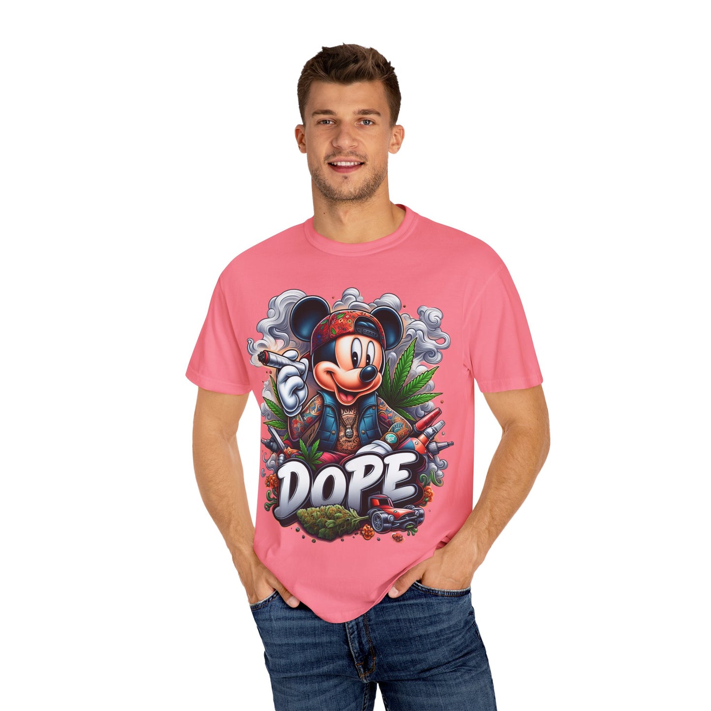 Dope Mickey Mouse Unisex Garment-Dyed T-shirt, Streetwear Tee, Gift for Disney Lovers, Funky Graphic Tee, Casual Wear, 420, Cannabis