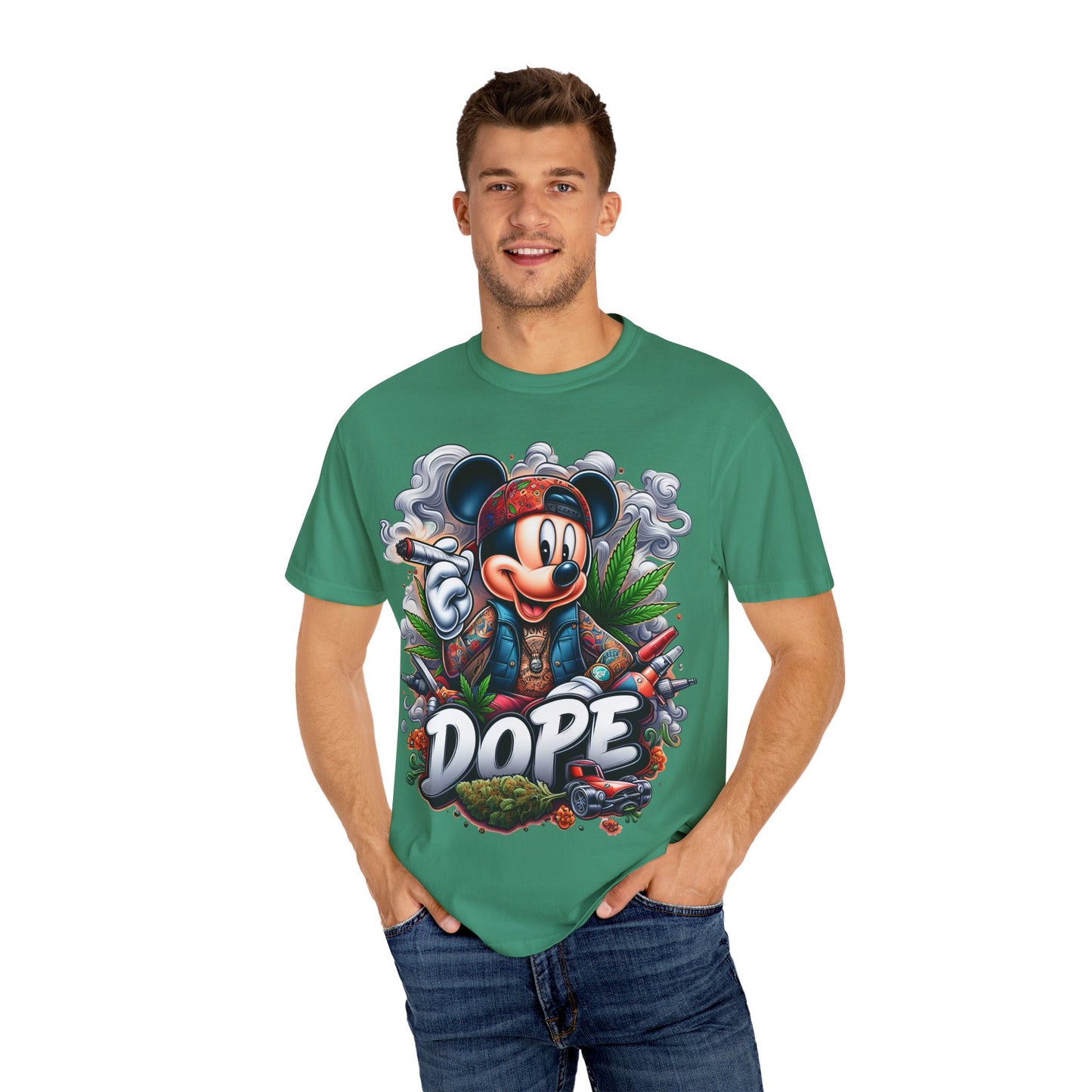 Dope Mickey Mouse Unisex Garment-Dyed T-shirt, Streetwear Tee, Gift for Disney Lovers, Funky Graphic Tee, Casual Wear, 420, Cannabis