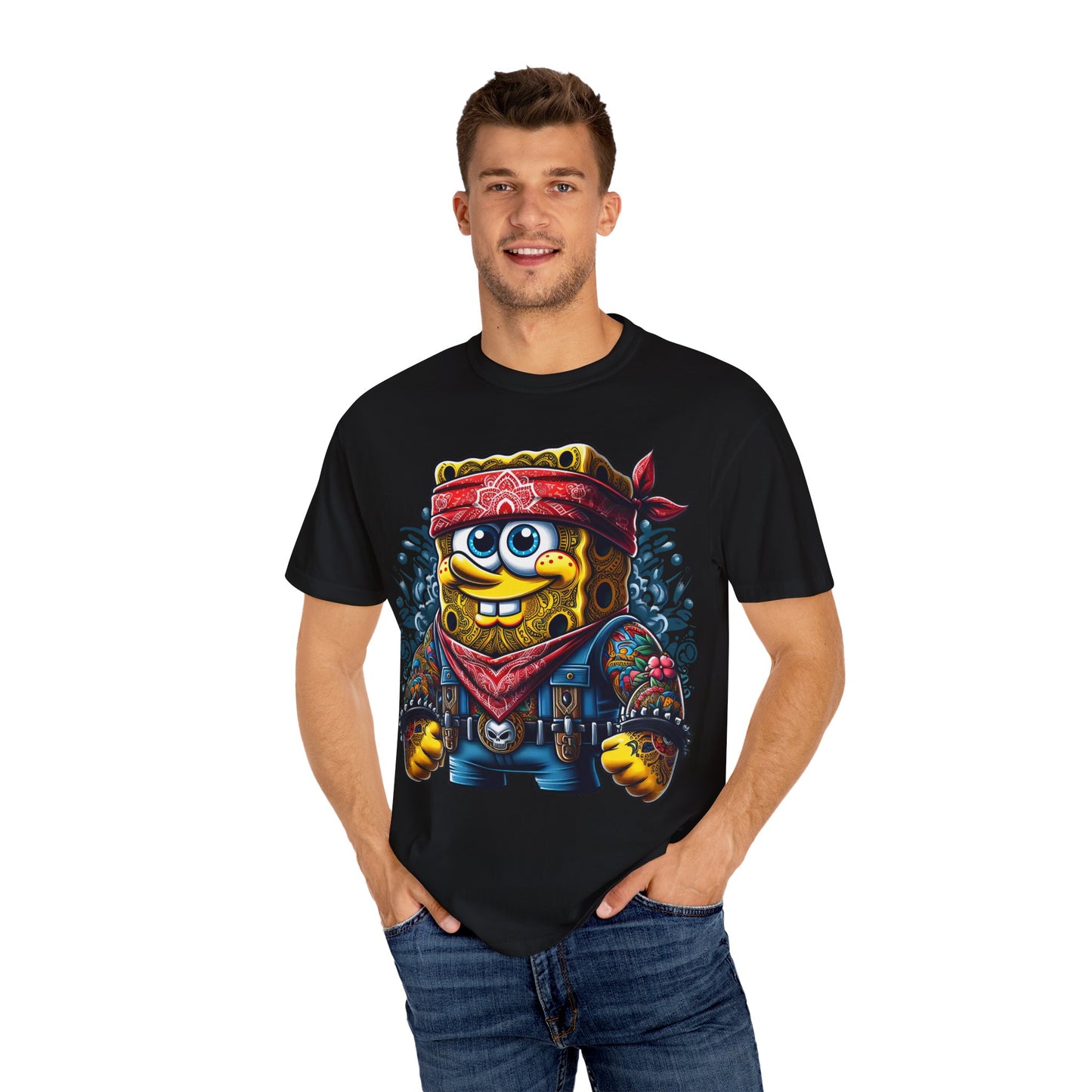 Playful Pirate SpongeBob T-Shirt, Unisex Graphic Tee, Funny Beachwear, Kids Gift, Cartoon Apparel, Summer Wear, Gift for Fans, 420, Cannabis