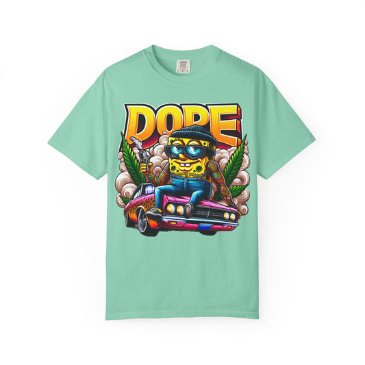 Dope Spongebob Unisex Garment-Dyed T-Shirt, Streetwear Tee, Artist T-Shirt, Casual Fashion, Gift for Anime Fans, Summer Vibes, Cannabis, 420