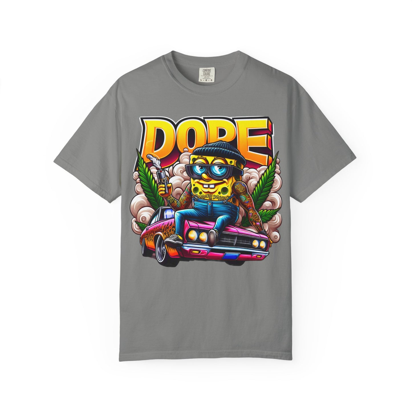 Dope Spongebob Unisex Garment-Dyed T-Shirt, Streetwear Tee, Artist T-Shirt, Casual Fashion, Gift for Anime Fans, Summer Vibes, Cannabis, 420