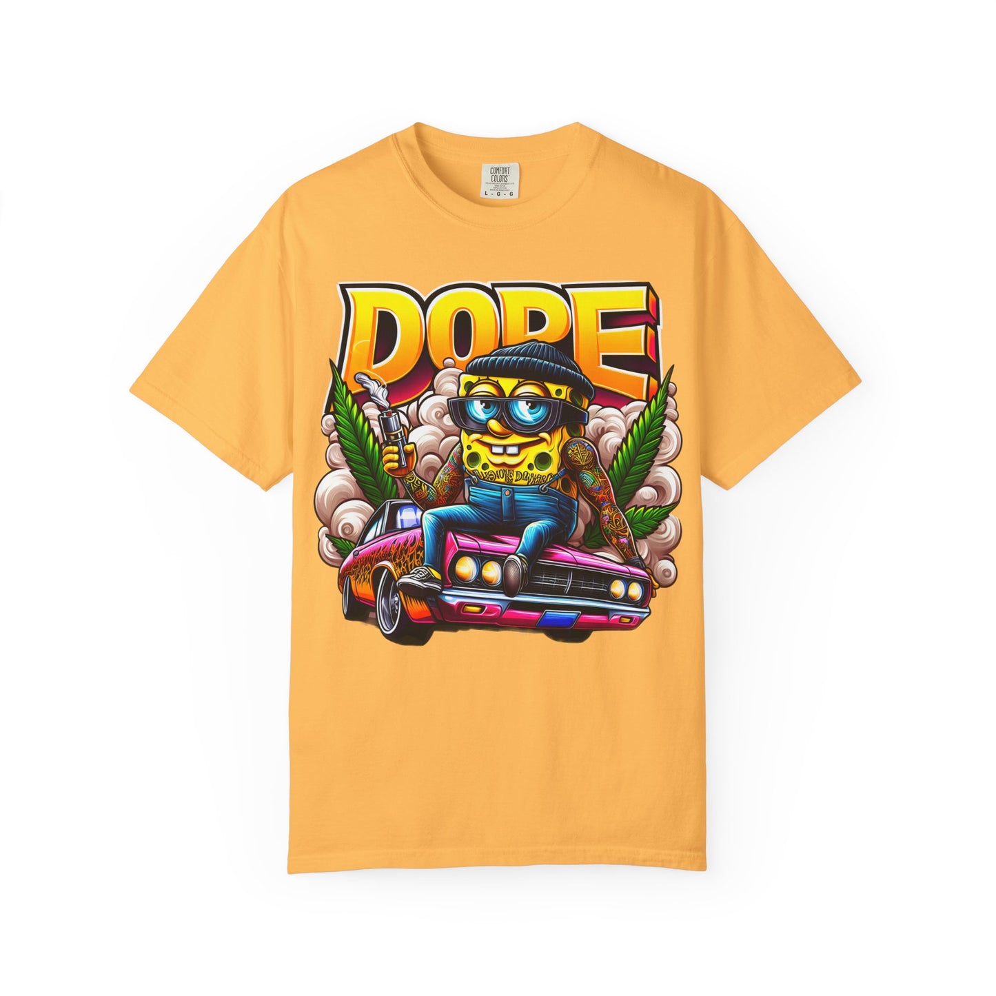 Dope Spongebob Unisex Garment-Dyed T-Shirt, Streetwear Tee, Artist T-Shirt, Casual Fashion, Gift for Anime Fans, Summer Vibes, Cannabis, 420