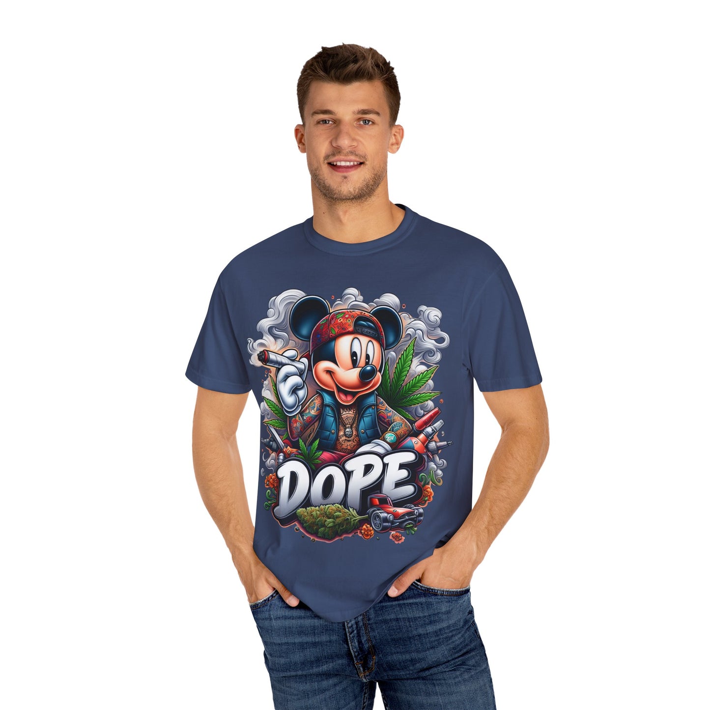 Dope Mickey Mouse Unisex Garment-Dyed T-shirt, Streetwear Tee, Gift for Disney Lovers, Funky Graphic Tee, Casual Wear, 420, Cannabis