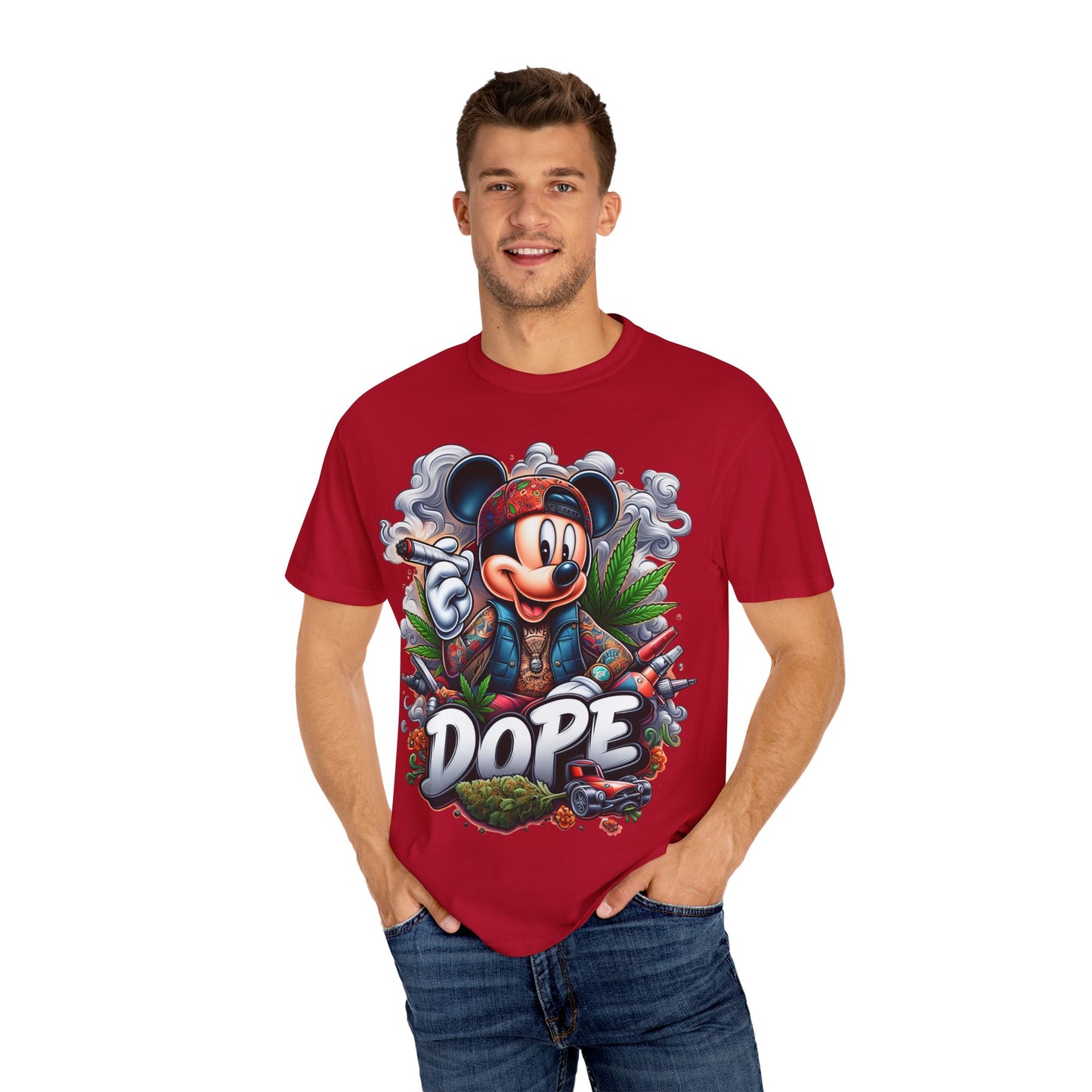 Dope Mickey Mouse Unisex Garment-Dyed T-shirt, Streetwear Tee, Gift for Disney Lovers, Funky Graphic Tee, Casual Wear, 420, Cannabis