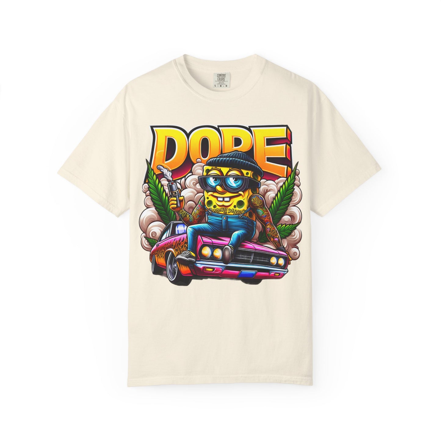 Dope Spongebob Unisex Garment-Dyed T-Shirt, Streetwear Tee, Artist T-Shirt, Casual Fashion, Gift for Anime Fans, Summer Vibes, Cannabis, 420