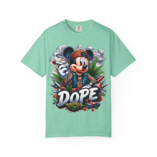 Dope Mickey Mouse Unisex Garment-Dyed T-shirt, Streetwear Tee, Gift for Disney Lovers, Funky Graphic Tee, Casual Wear, 420, Cannabis