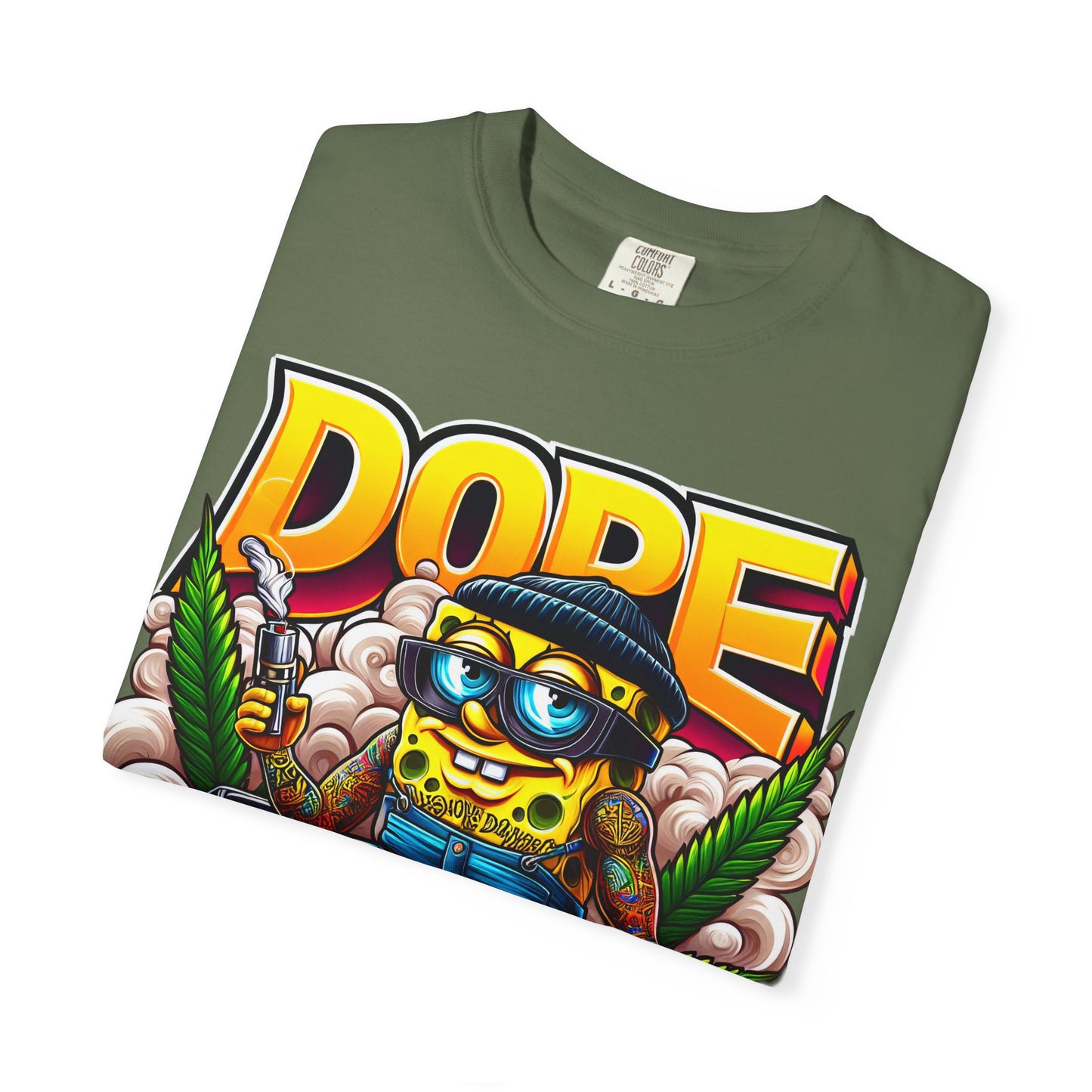 Dope Spongebob Unisex Garment-Dyed T-Shirt, Streetwear Tee, Artist T-Shirt, Casual Fashion, Gift for Anime Fans, Summer Vibes, Cannabis, 420