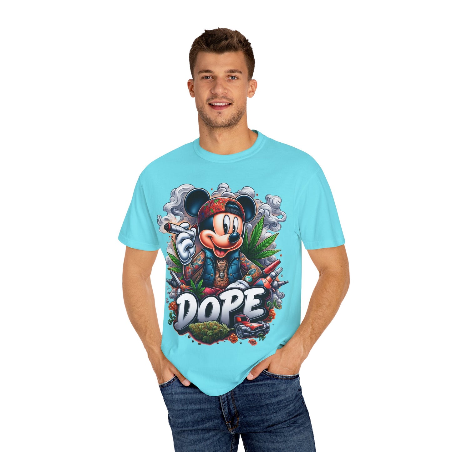 Dope Mickey Mouse Unisex Garment-Dyed T-shirt, Streetwear Tee, Gift for Disney Lovers, Funky Graphic Tee, Casual Wear, 420, Cannabis