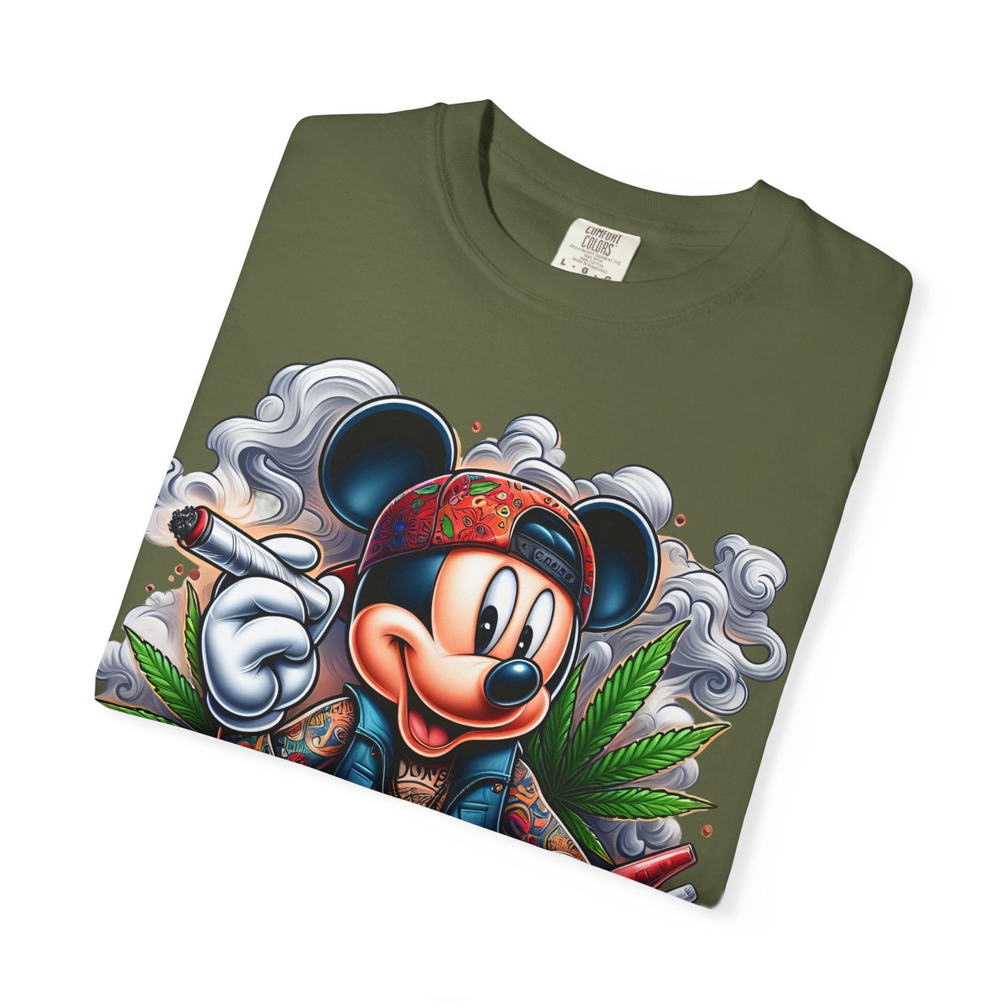 Dope Mickey Mouse Unisex Garment-Dyed T-shirt, Streetwear Tee, Gift for Disney Lovers, Funky Graphic Tee, Casual Wear, 420, Cannabis