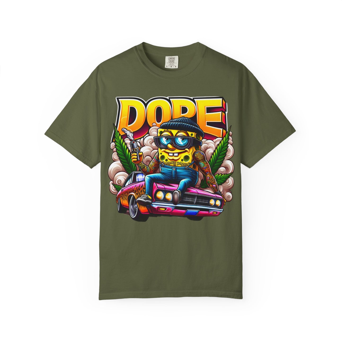 Dope Spongebob Unisex Garment-Dyed T-Shirt, Streetwear Tee, Artist T-Shirt, Casual Fashion, Gift for Anime Fans, Summer Vibes, Cannabis, 420