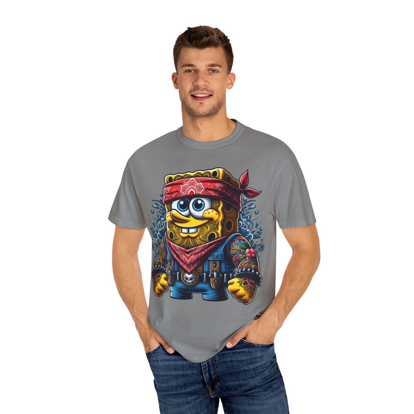 Playful Pirate SpongeBob T-Shirt, Unisex Graphic Tee, Funny Beachwear, Kids Gift, Cartoon Apparel, Summer Wear, Gift for Fans, 420, Cannabis