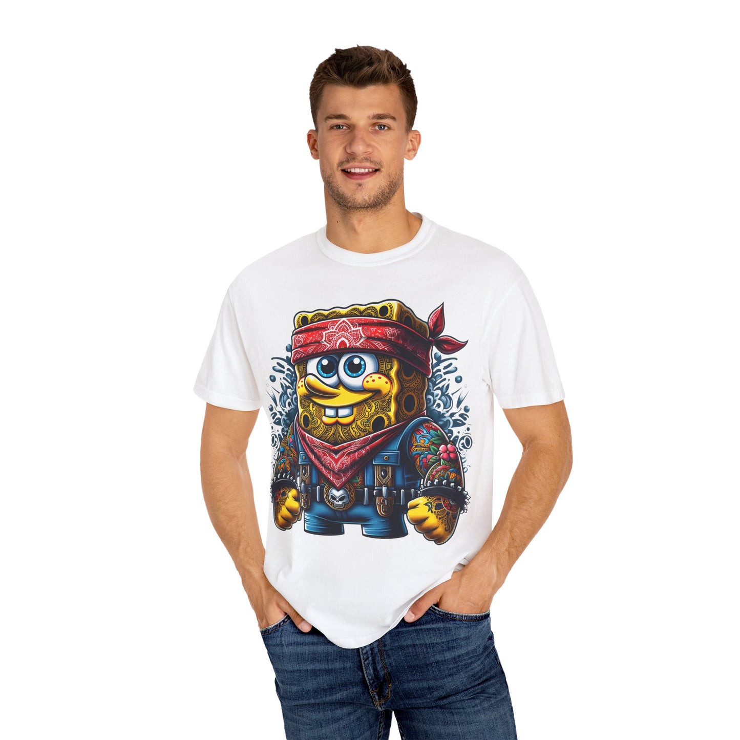 Playful Pirate SpongeBob T-Shirt, Unisex Graphic Tee, Funny Beachwear, Kids Gift, Cartoon Apparel, Summer Wear, Gift for Fans, 420, Cannabis