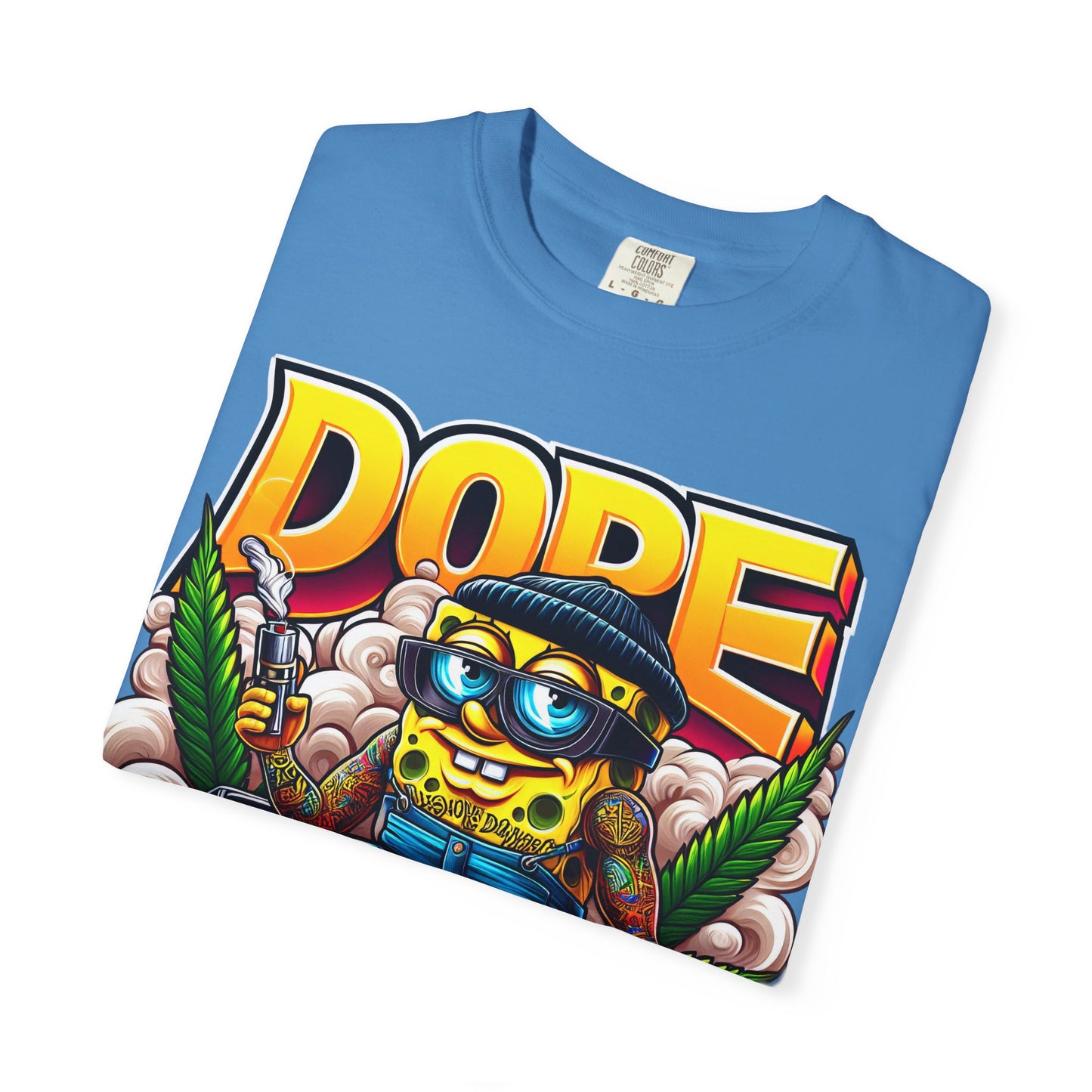 Dope Spongebob Unisex Garment-Dyed T-Shirt, Streetwear Tee, Artist T-Shirt, Casual Fashion, Gift for Anime Fans, Summer Vibes, Cannabis, 420