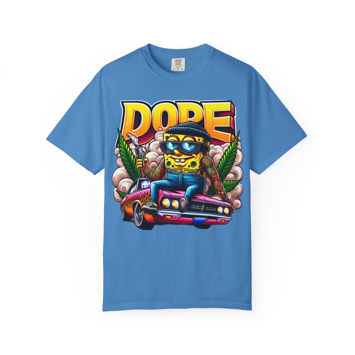 Dope Spongebob Unisex Garment-Dyed T-Shirt, Streetwear Tee, Artist T-Shirt, Casual Fashion, Gift for Anime Fans, Summer Vibes, Cannabis, 420