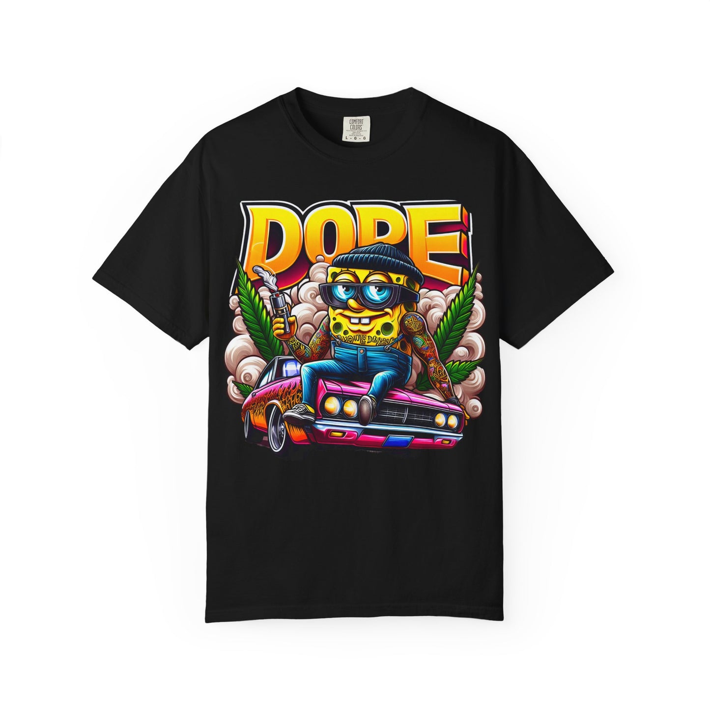 Dope Spongebob Unisex Garment-Dyed T-Shirt, Streetwear Tee, Artist T-Shirt, Casual Fashion, Gift for Anime Fans, Summer Vibes, Cannabis, 420
