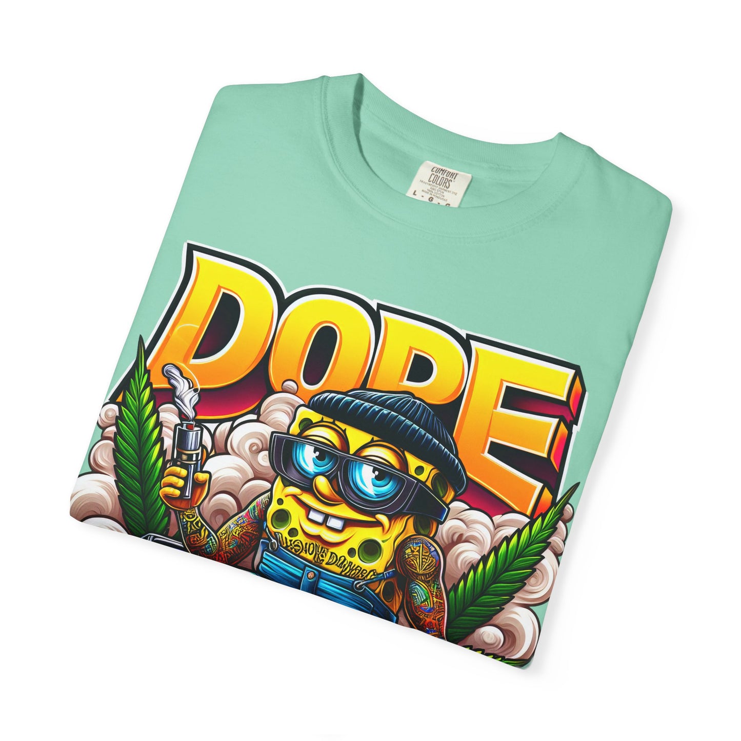 Dope Spongebob Unisex Garment-Dyed T-Shirt, Streetwear Tee, Artist T-Shirt, Casual Fashion, Gift for Anime Fans, Summer Vibes, Cannabis, 420