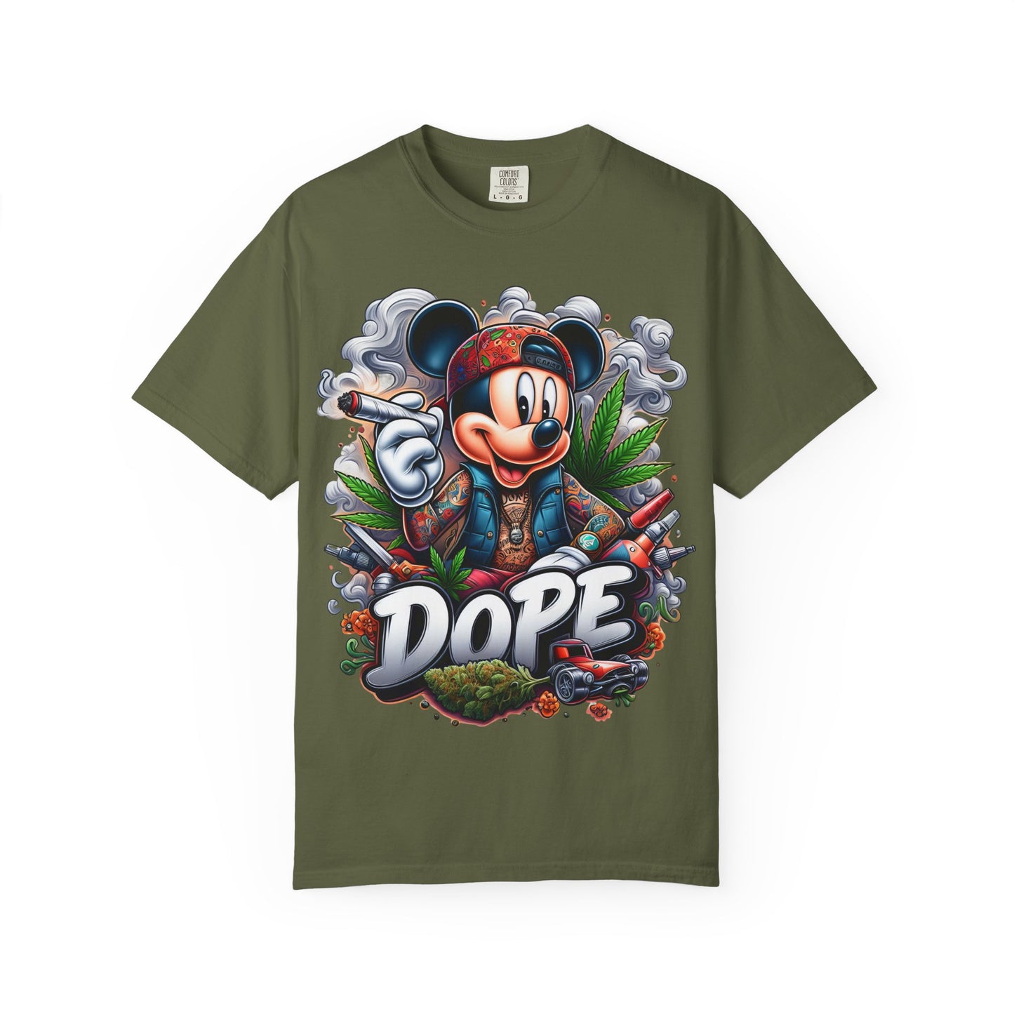 Dope Mickey Mouse Unisex Garment-Dyed T-shirt, Streetwear Tee, Gift for Disney Lovers, Funky Graphic Tee, Casual Wear, 420, Cannabis