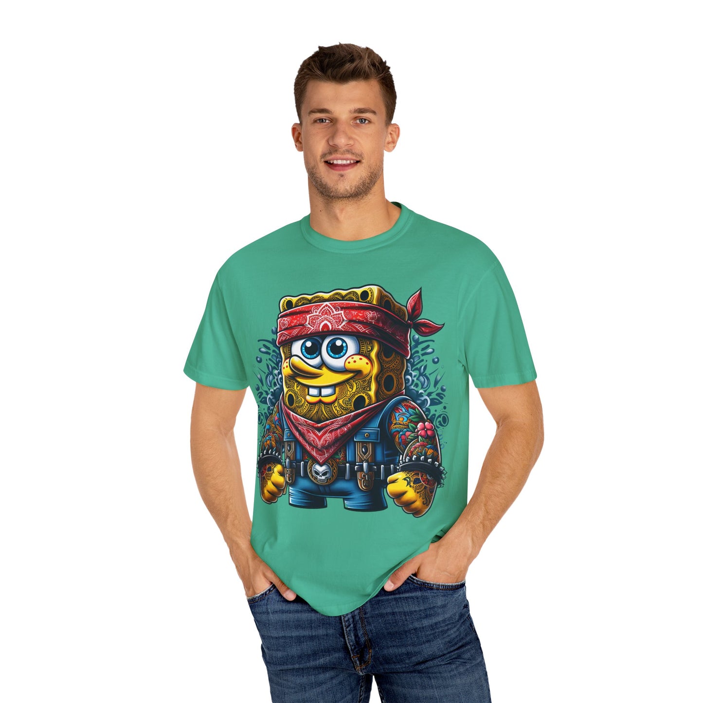 Playful Pirate SpongeBob T-Shirt, Unisex Graphic Tee, Funny Beachwear, Kids Gift, Cartoon Apparel, Summer Wear, Gift for Fans, 420, Cannabis
