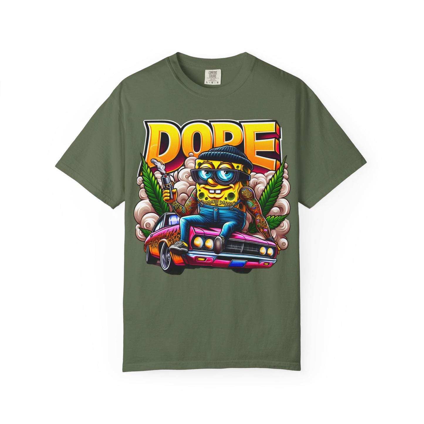 Dope Spongebob Unisex Garment-Dyed T-Shirt, Streetwear Tee, Artist T-Shirt, Casual Fashion, Gift for Anime Fans, Summer Vibes, Cannabis, 420