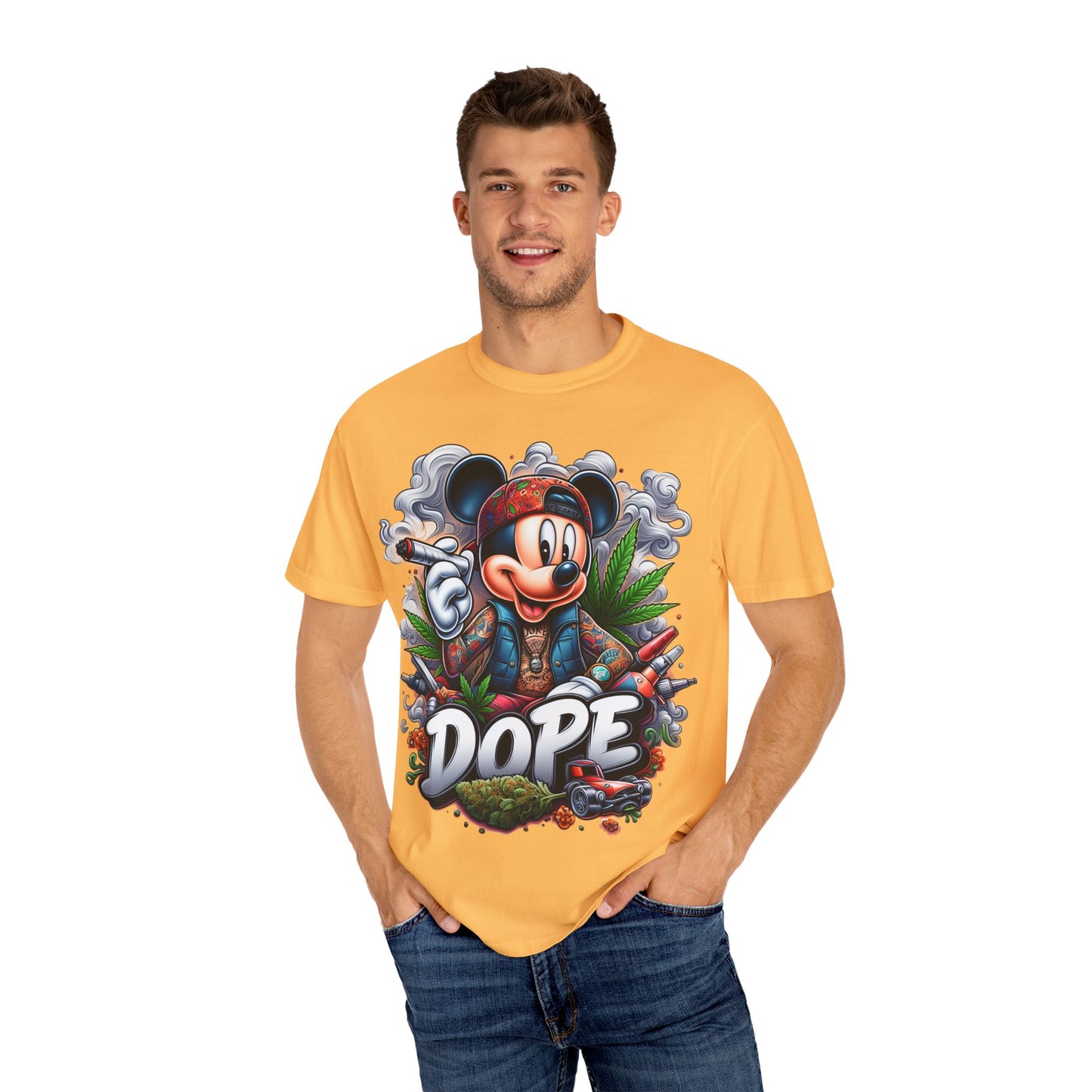 Dope Mickey Mouse Unisex Garment-Dyed T-shirt, Streetwear Tee, Gift for Disney Lovers, Funky Graphic Tee, Casual Wear, 420, Cannabis