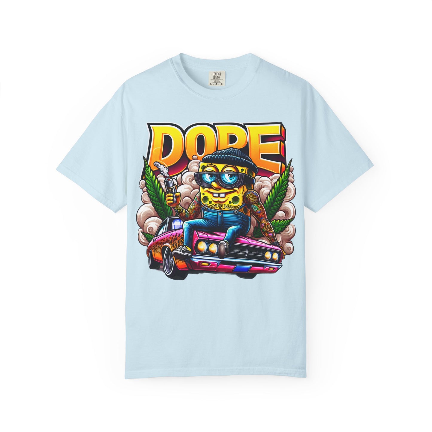 Dope Spongebob Unisex Garment-Dyed T-Shirt, Streetwear Tee, Artist T-Shirt, Casual Fashion, Gift for Anime Fans, Summer Vibes, Cannabis, 420
