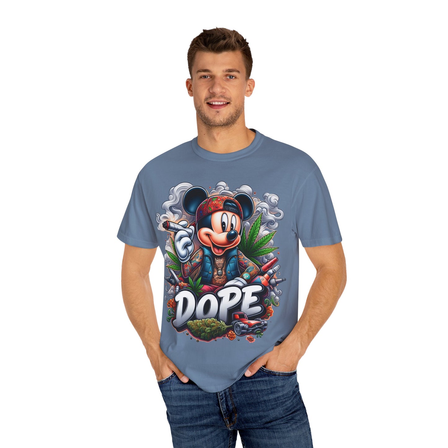 Dope Mickey Mouse Unisex Garment-Dyed T-shirt, Streetwear Tee, Gift for Disney Lovers, Funky Graphic Tee, Casual Wear, 420, Cannabis