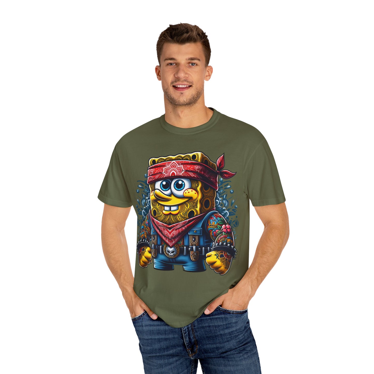 Playful Pirate SpongeBob T-Shirt, Unisex Graphic Tee, Funny Beachwear, Kids Gift, Cartoon Apparel, Summer Wear, Gift for Fans, 420, Cannabis