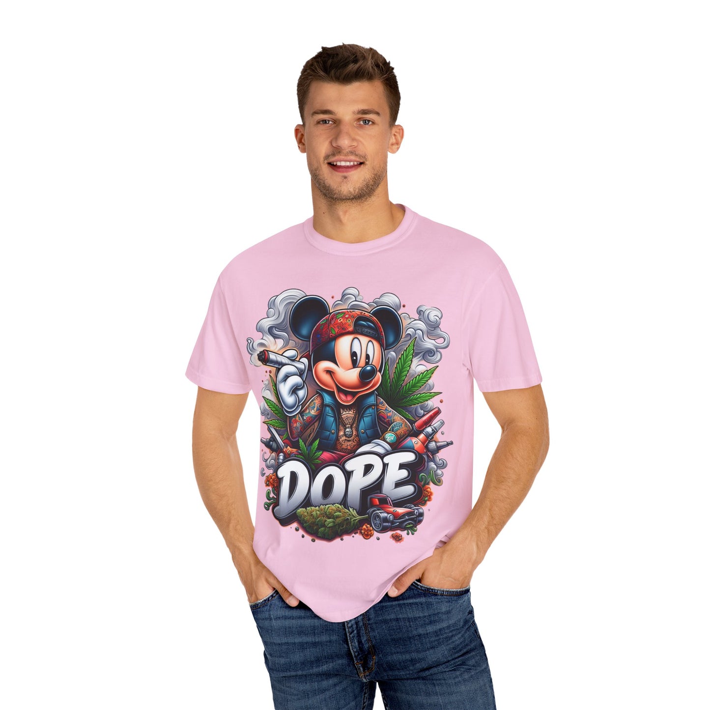 Dope Mickey Mouse Unisex Garment-Dyed T-shirt, Streetwear Tee, Gift for Disney Lovers, Funky Graphic Tee, Casual Wear, 420, Cannabis