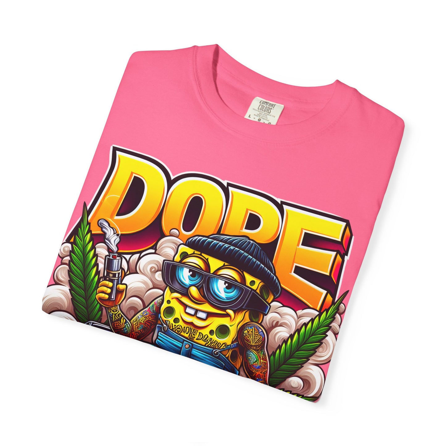 Dope Spongebob Unisex Garment-Dyed T-Shirt, Streetwear Tee, Artist T-Shirt, Casual Fashion, Gift for Anime Fans, Summer Vibes, Cannabis, 420