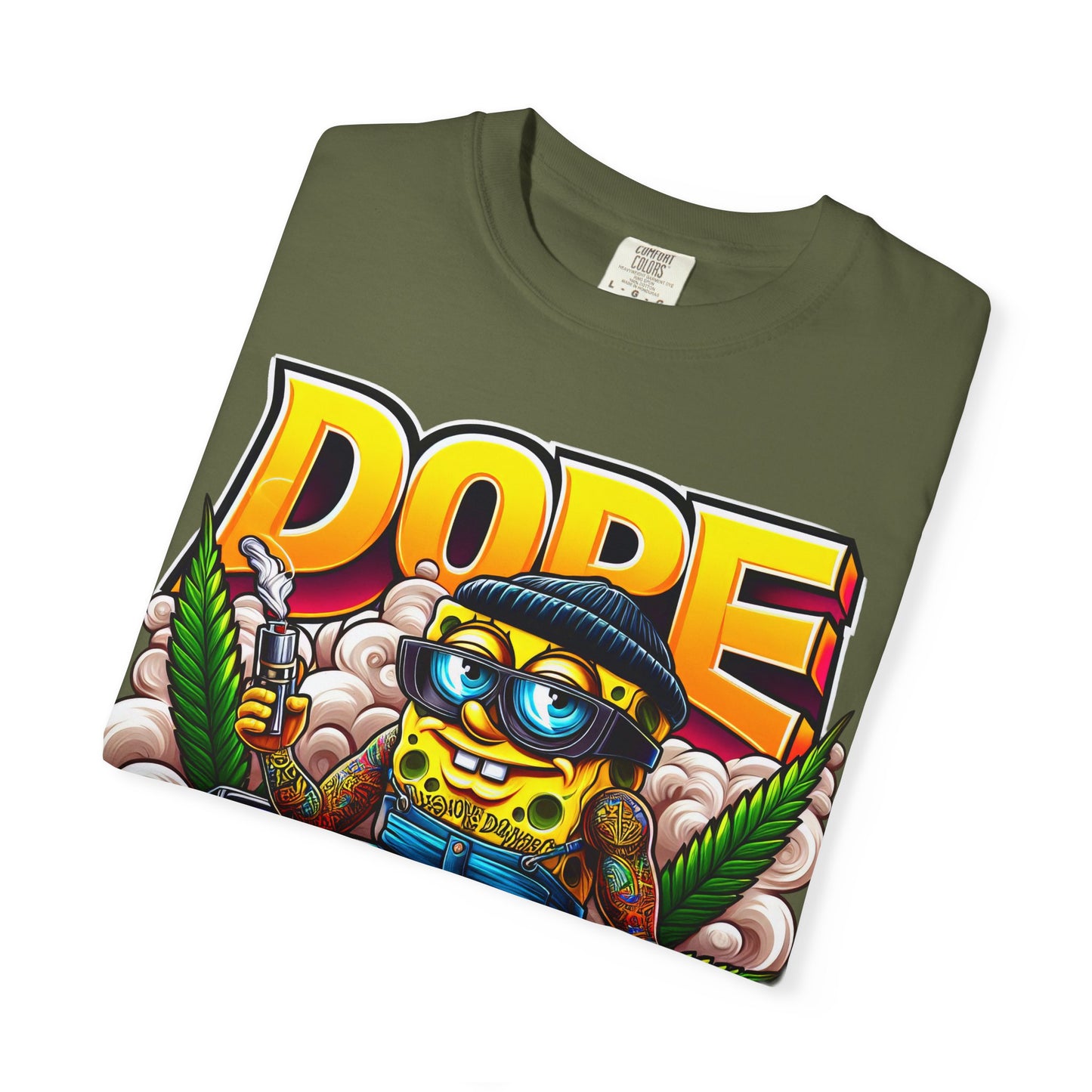 Dope Spongebob Unisex Garment-Dyed T-Shirt, Streetwear Tee, Artist T-Shirt, Casual Fashion, Gift for Anime Fans, Summer Vibes, Cannabis, 420