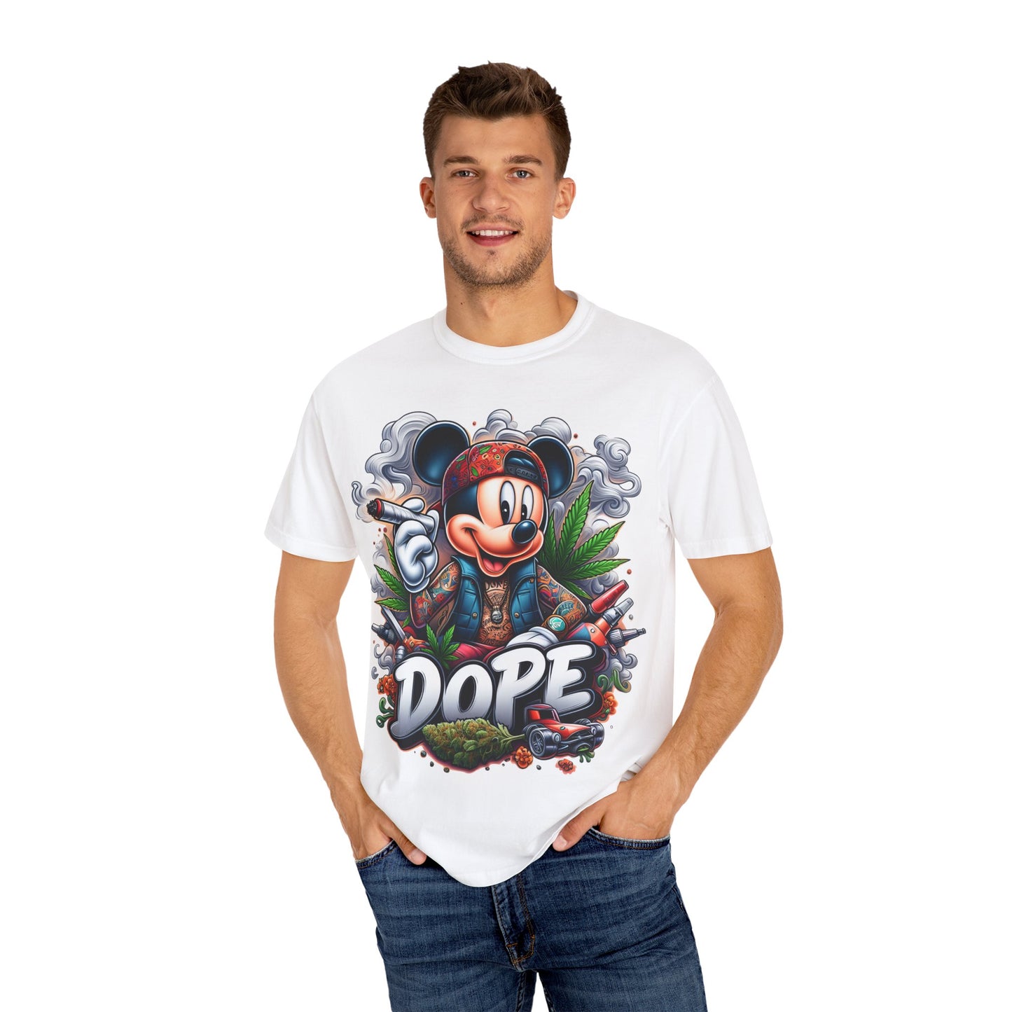 Dope Mickey Mouse Unisex Garment-Dyed T-shirt, Streetwear Tee, Gift for Disney Lovers, Funky Graphic Tee, Casual Wear, 420, Cannabis