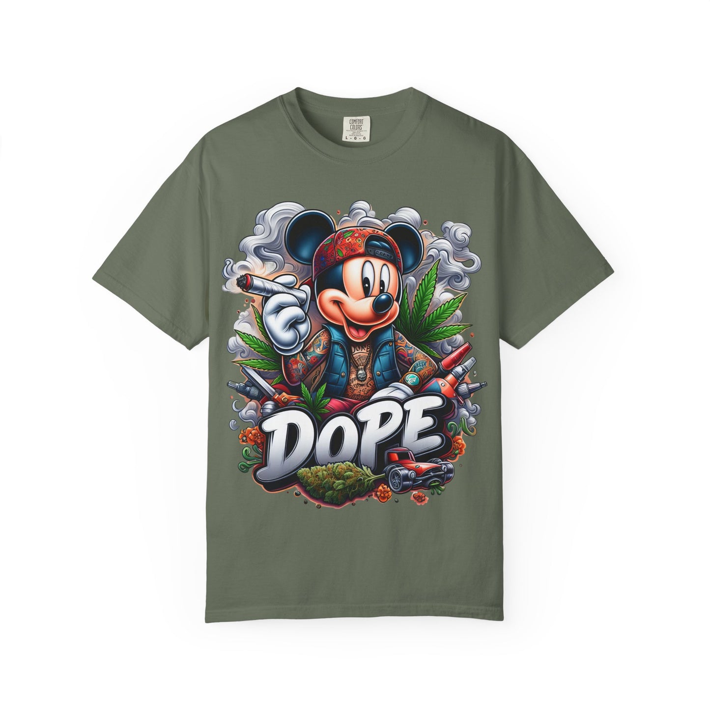 Dope Mickey Mouse Unisex Garment-Dyed T-shirt, Streetwear Tee, Gift for Disney Lovers, Funky Graphic Tee, Casual Wear, 420, Cannabis