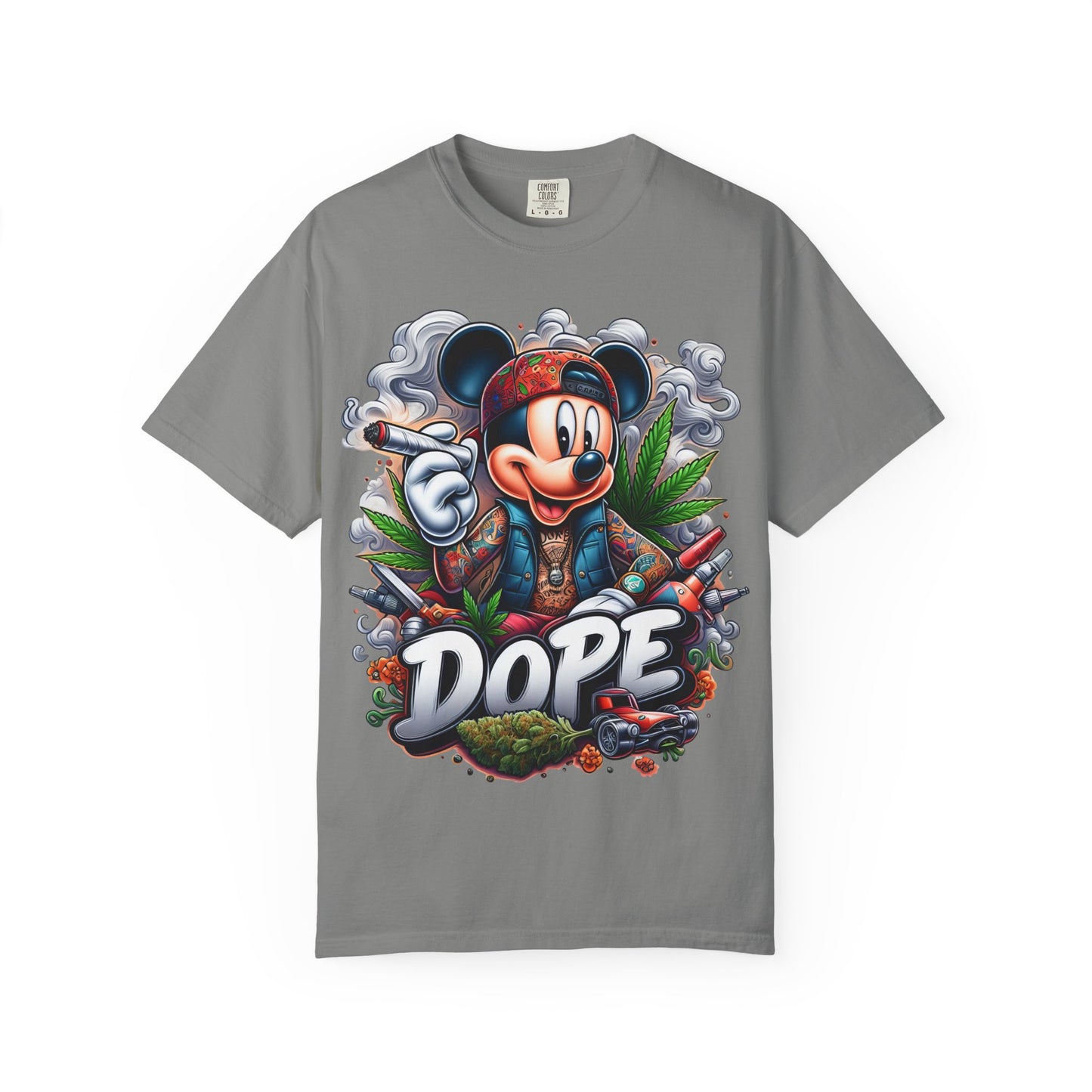 Dope Mickey Mouse Unisex Garment-Dyed T-shirt, Streetwear Tee, Gift for Disney Lovers, Funky Graphic Tee, Casual Wear, 420, Cannabis