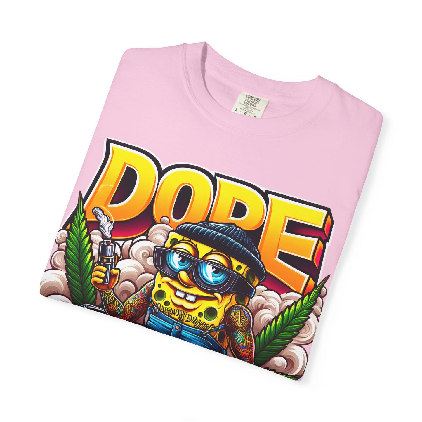 Dope Spongebob Unisex Garment-Dyed T-Shirt, Streetwear Tee, Artist T-Shirt, Casual Fashion, Gift for Anime Fans, Summer Vibes, Cannabis, 420