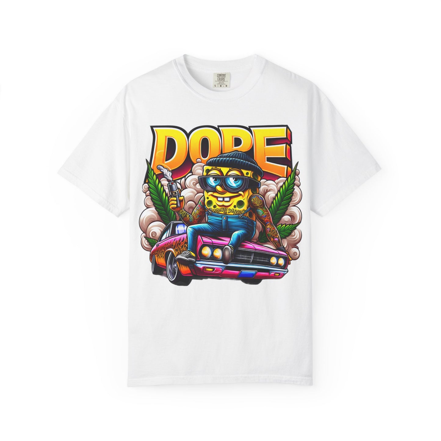 Dope Spongebob Unisex Garment-Dyed T-Shirt, Streetwear Tee, Artist T-Shirt, Casual Fashion, Gift for Anime Fans, Summer Vibes, Cannabis, 420