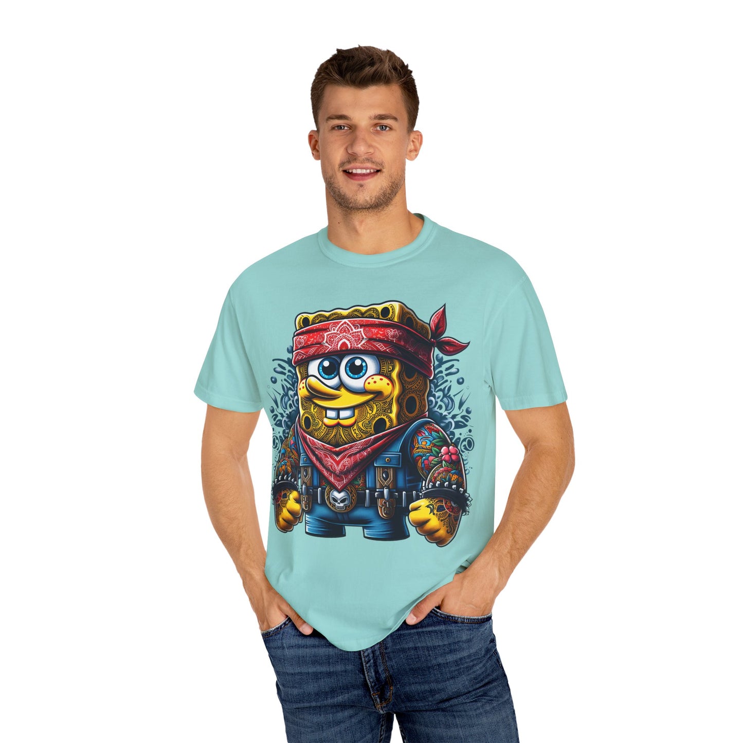 Playful Pirate SpongeBob T-Shirt, Unisex Graphic Tee, Funny Beachwear, Kids Gift, Cartoon Apparel, Summer Wear, Gift for Fans, 420, Cannabis