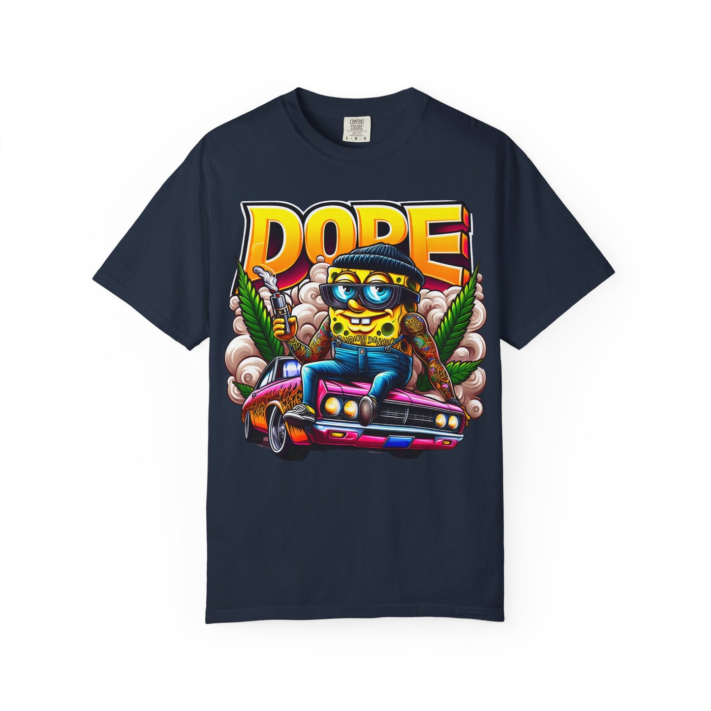 Dope Spongebob Unisex Garment-Dyed T-Shirt, Streetwear Tee, Artist T-Shirt, Casual Fashion, Gift for Anime Fans, Summer Vibes, Cannabis, 420