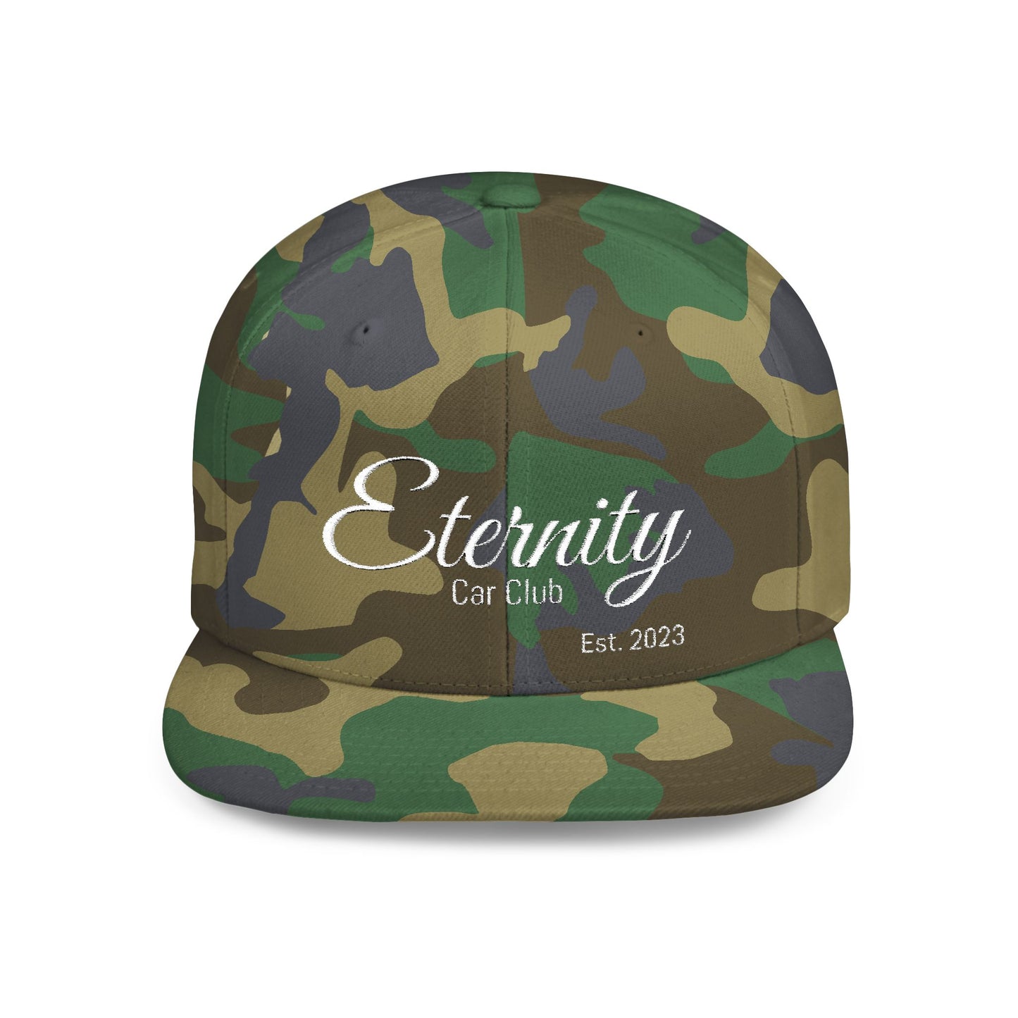 Embroidered Eternity Car Club Flat Bill Snapback Hat